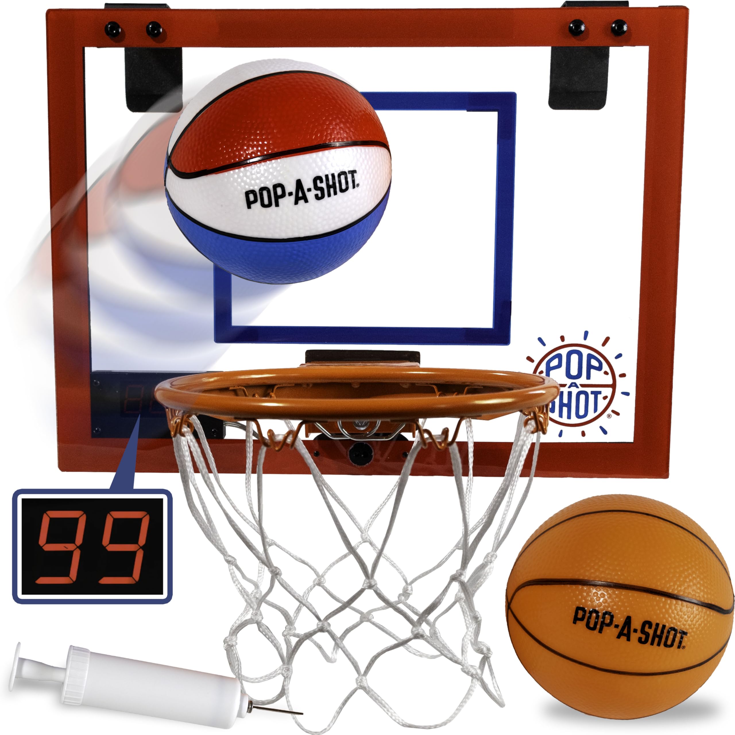 Pop-A-Shot Super Slam over-the-door hoop for quick setup and instant play.