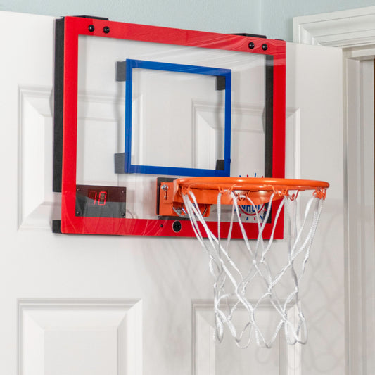 Pop-A-Shot Super Slam with two balls and a pump for ready-to-play sessions.