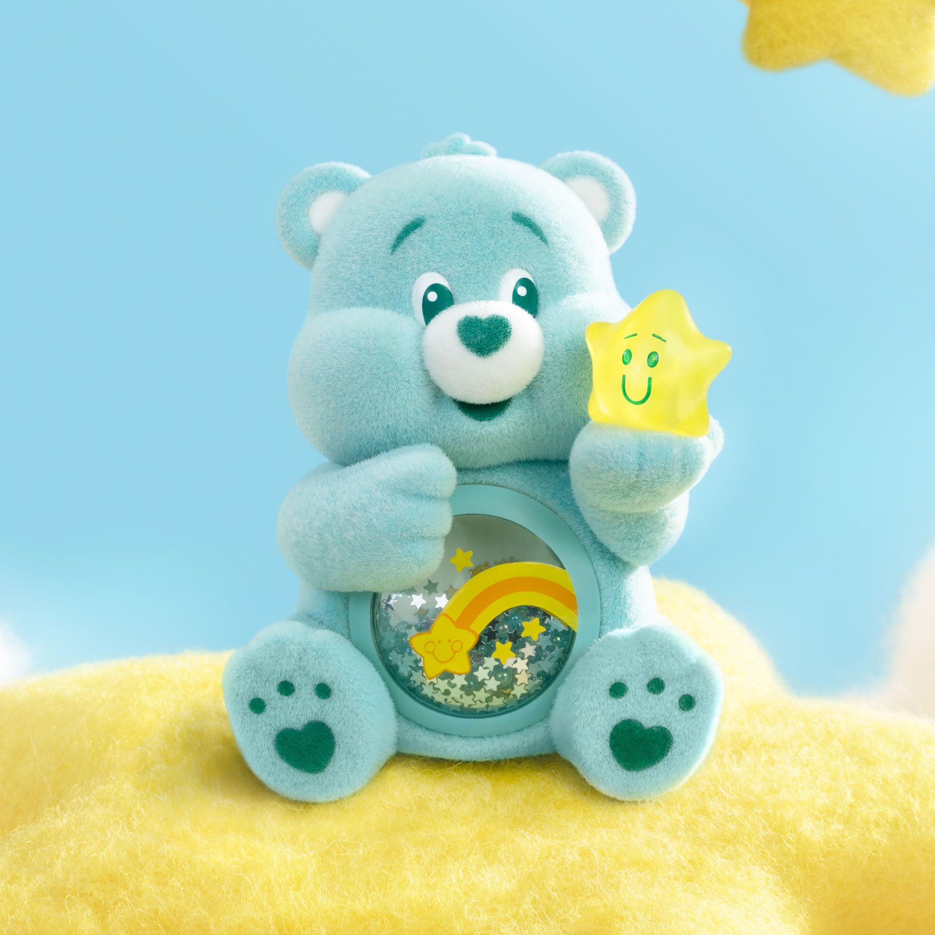 POP MART Care Bears Colorful Hugs figure displayed on a shelf for decor.