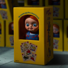 POP MART Chucky collectible figure, vivid colors and fine details.