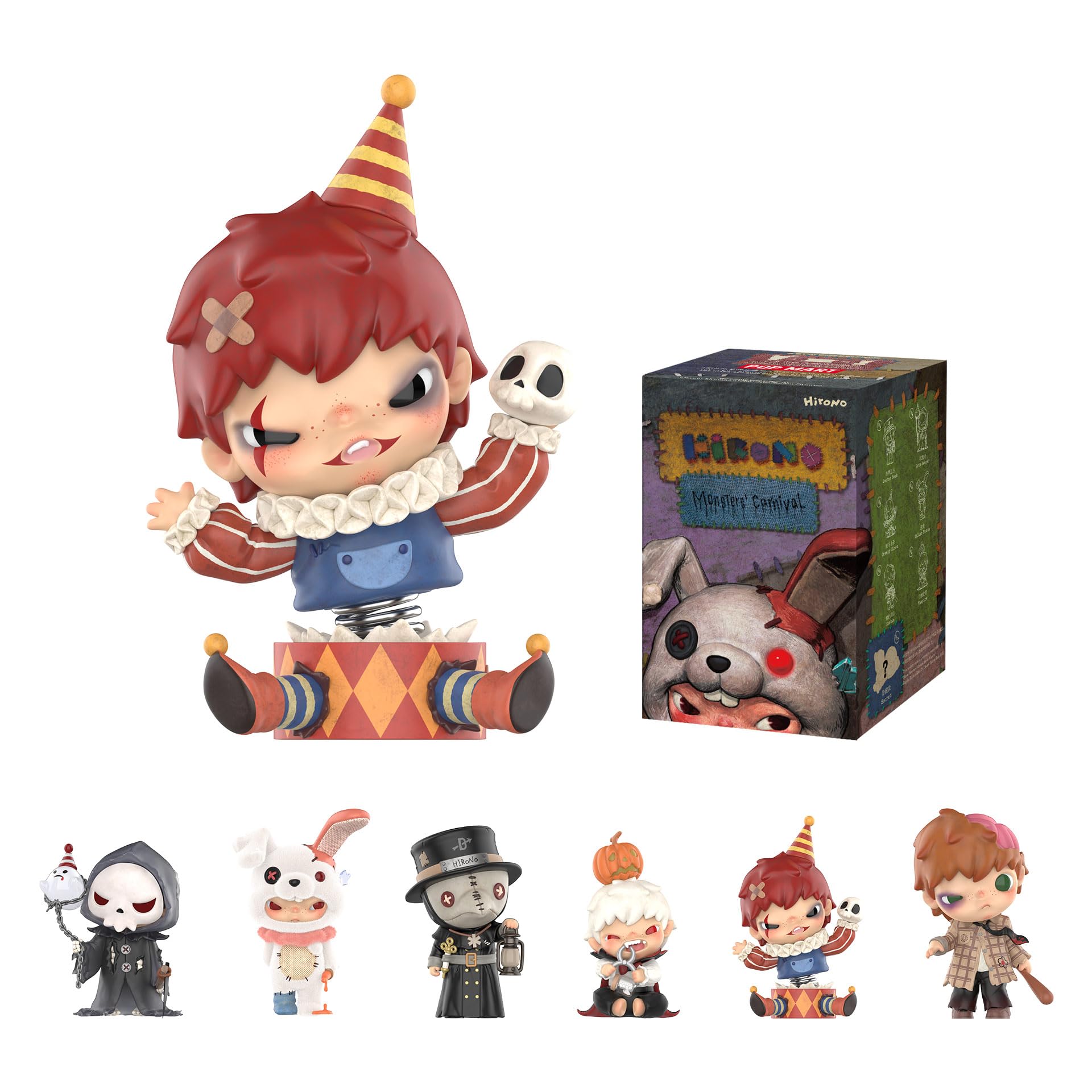 POP MART Hirono Monsters' Carnival blind box front view shows mystery figure and gift potential.