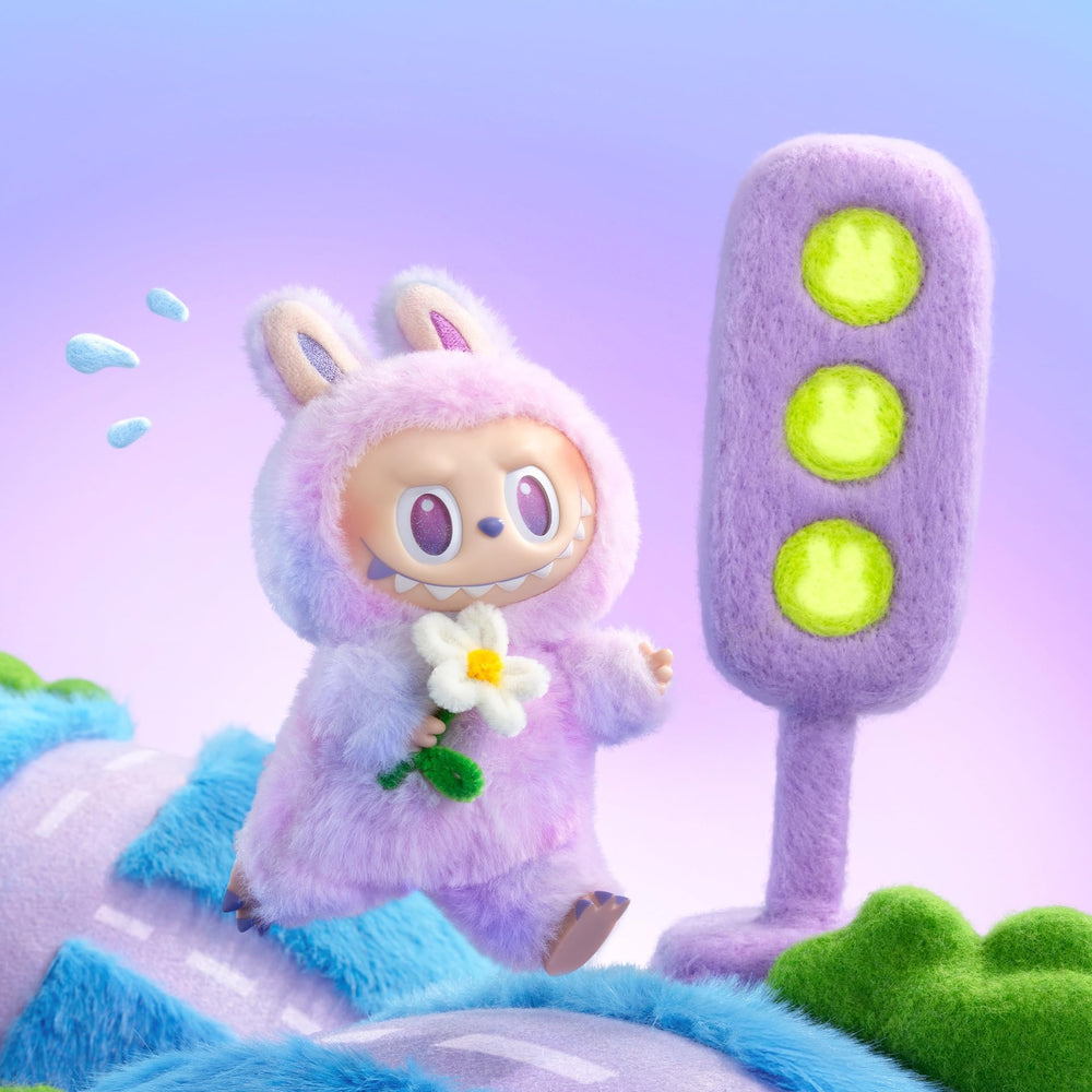 POP MART Labubu back label indicating materials, safety marks, and product info