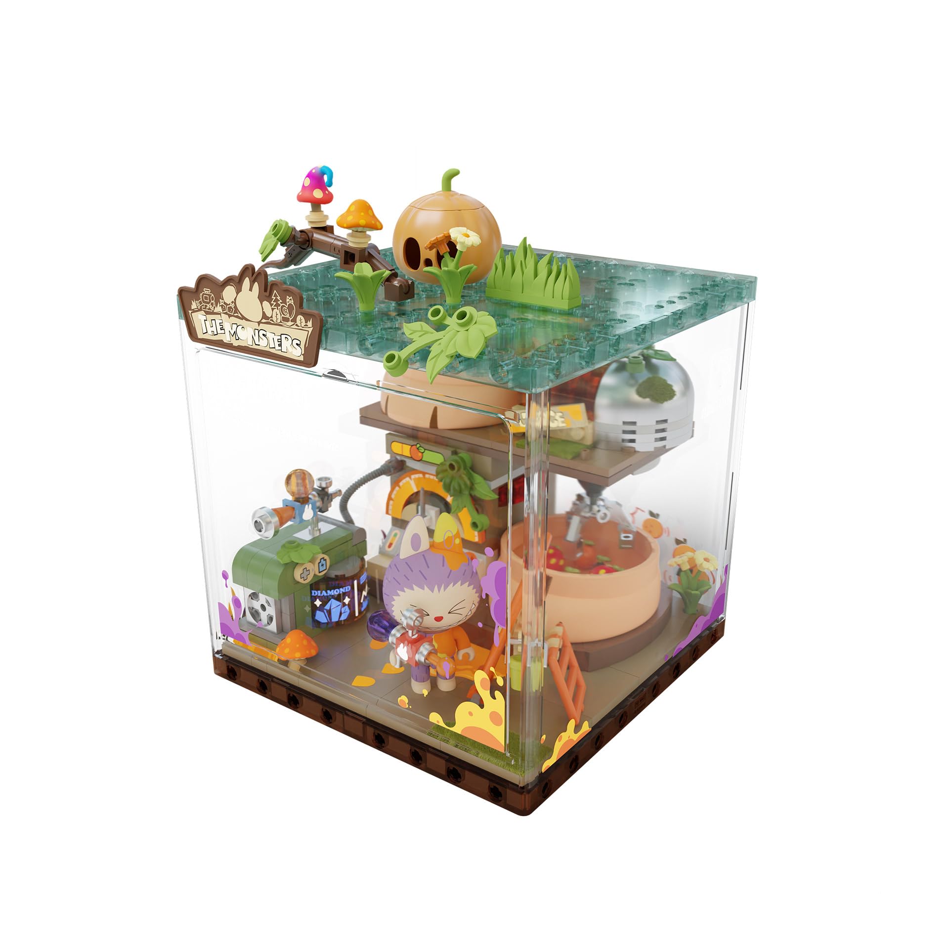 POP MART Labubu building pieces arranged for interactive construction