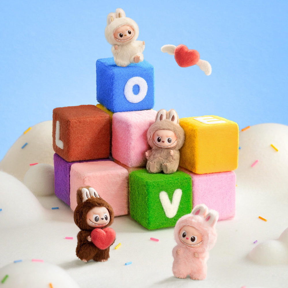POP MART multiple figures on shelf showing collection display appeal and variety