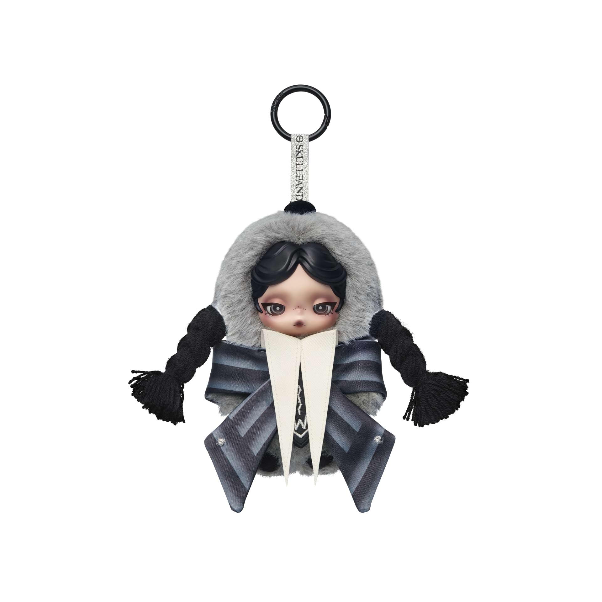 POP MART Skullpanda × Wednesday plush close-up highlighting vibrant colors for display