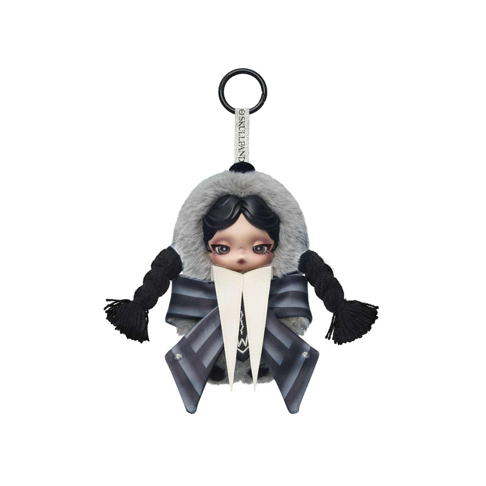 POP MART Skullpanda × Wednesday plush close-up highlighting vibrant colors for display