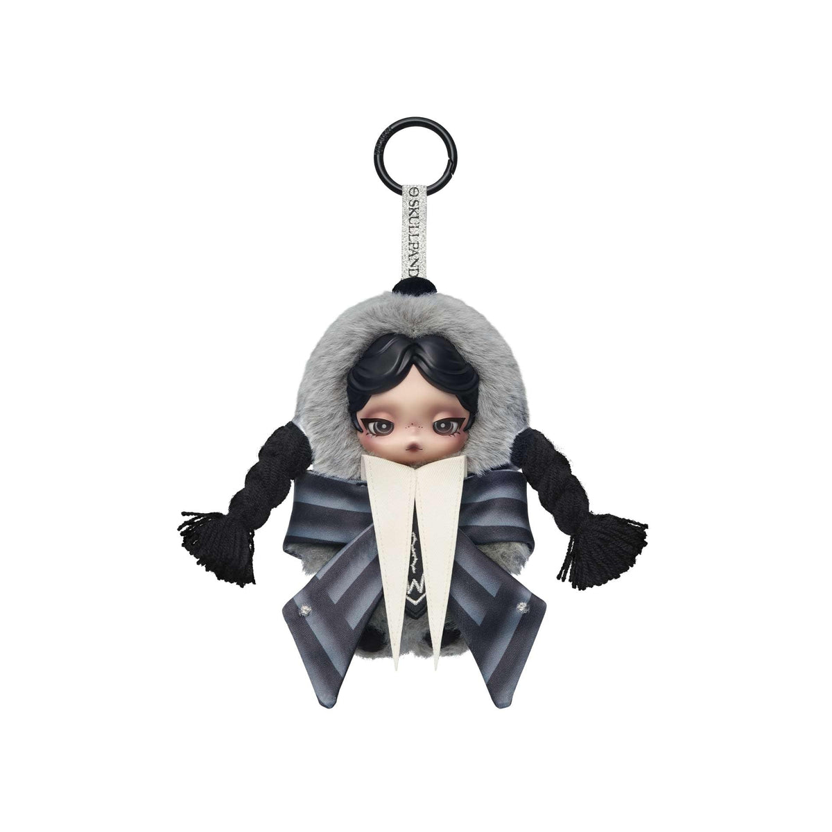 POP MART Skullpanda × Wednesday plush close-up highlighting vibrant colors for display