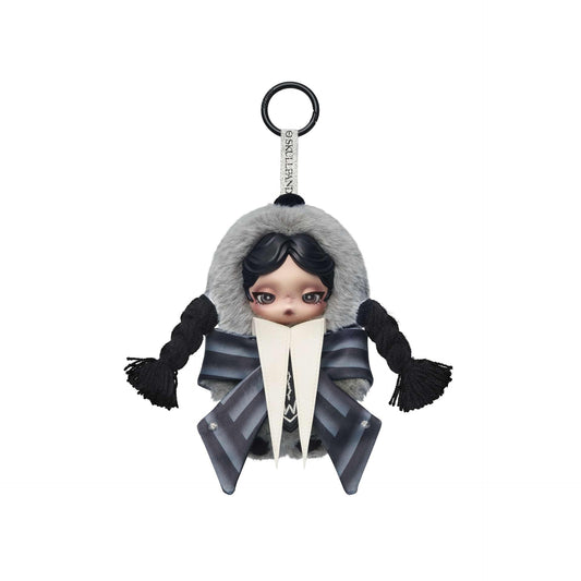 POP MART Skullpanda × Wednesday plush close-up highlighting vibrant colors for display