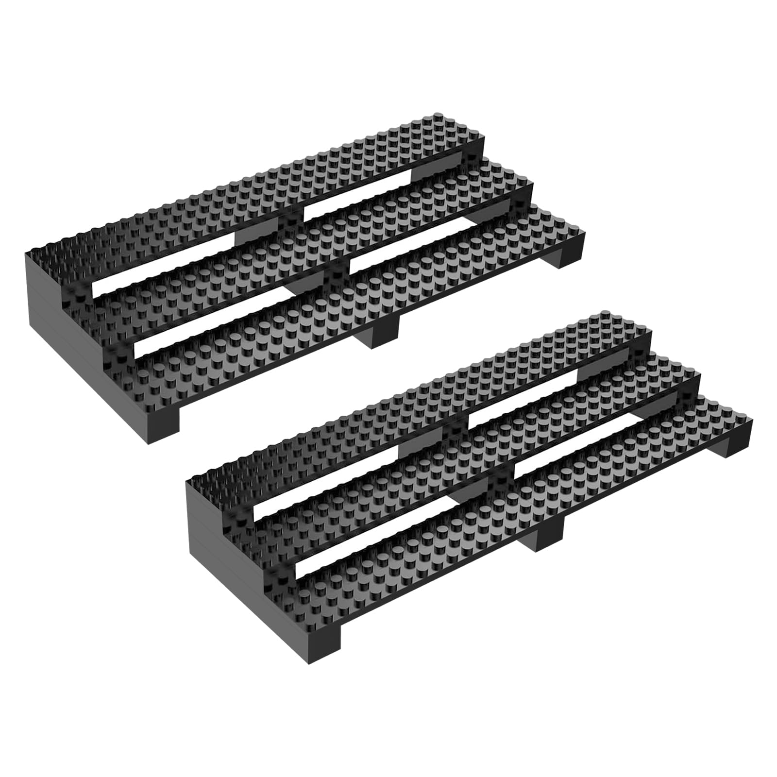 PopBricks 2-pack brick minifigure display stand with three tiers for organized collections.