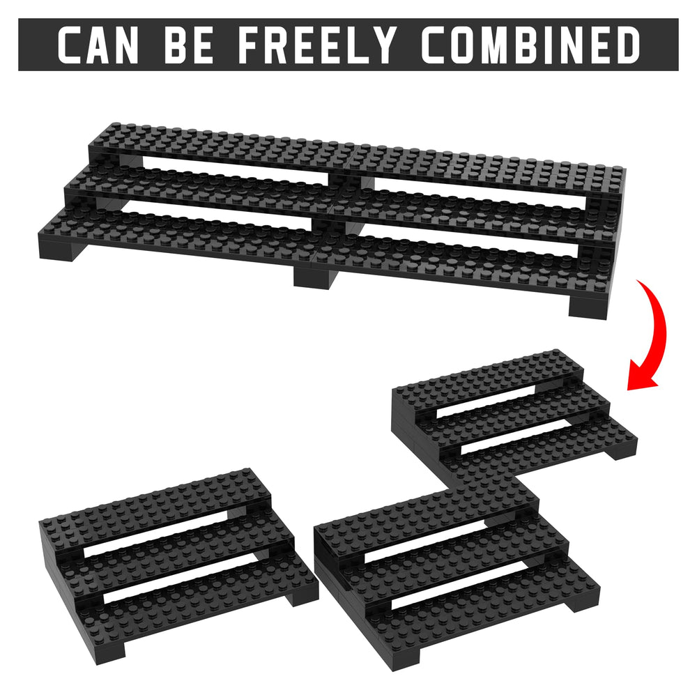 PopBricks 66-figure capacity 2-pack display stand keeps figures neatly arranged.