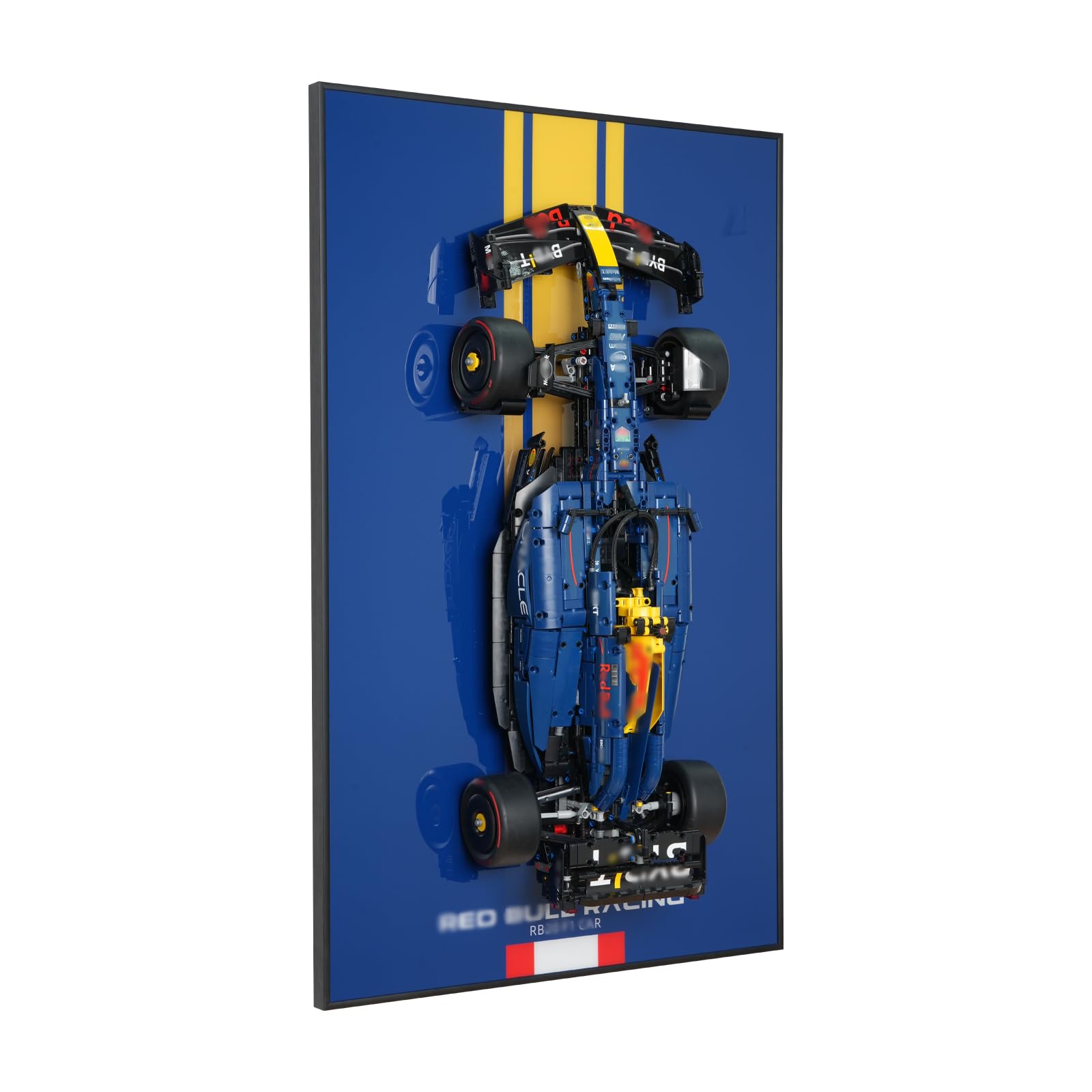 Popbricks display wall frame showcasing the 42206 race car on a wall.