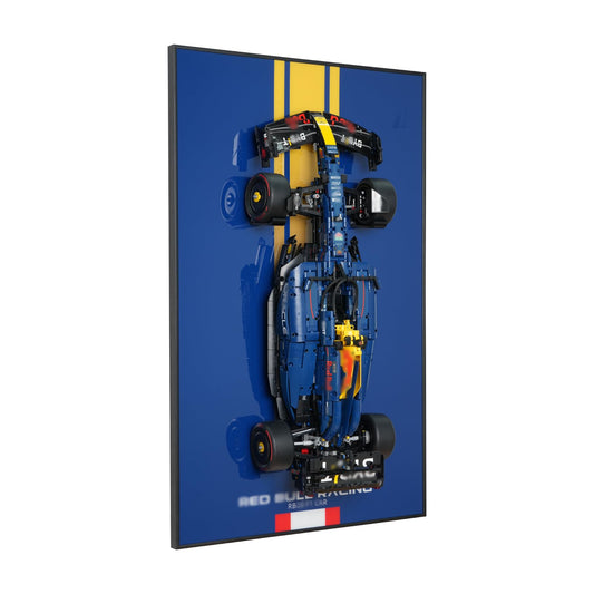 Popbricks display wall frame showcasing the 42206 race car on a wall.