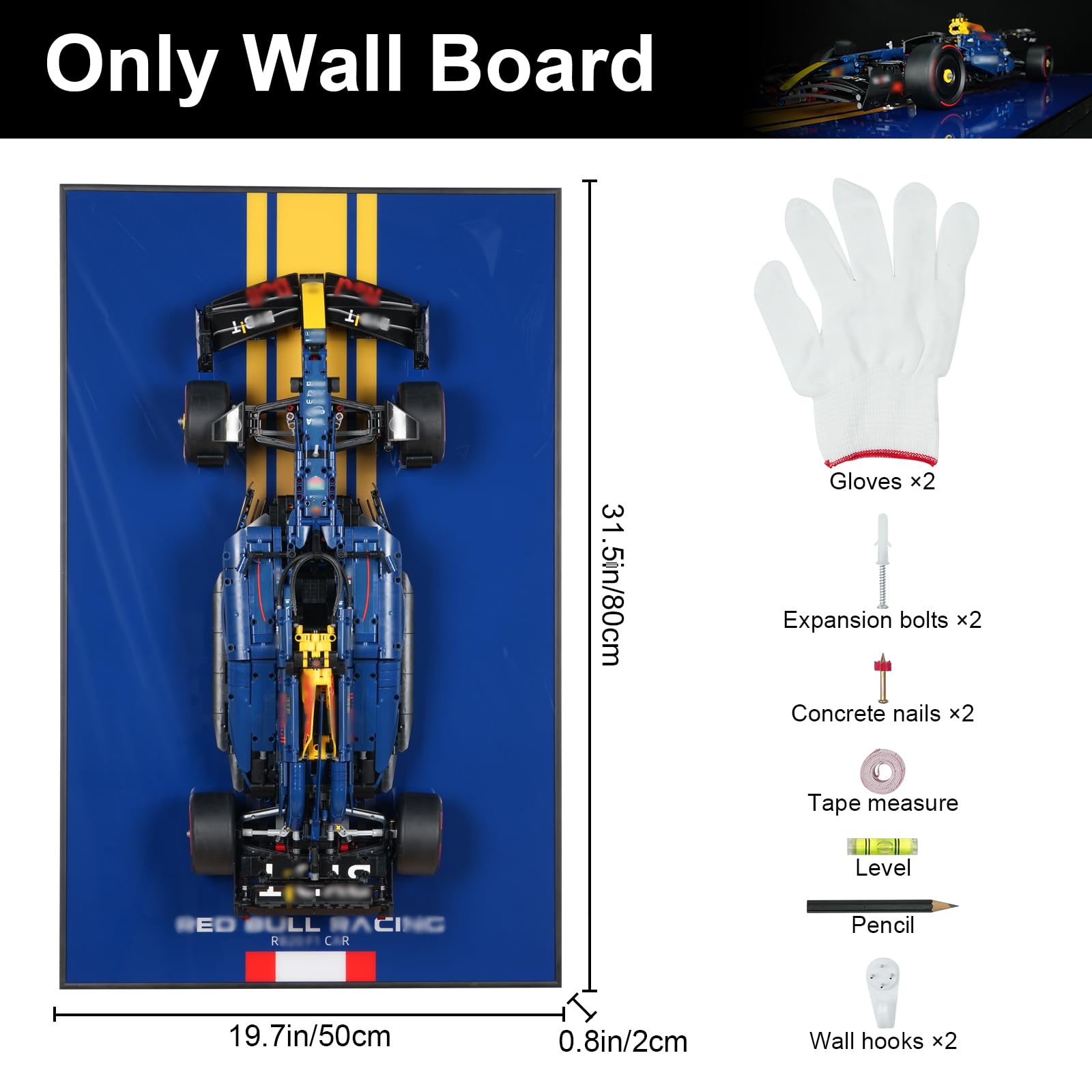 Popbricks garage wall art racecar display adds a focal point.