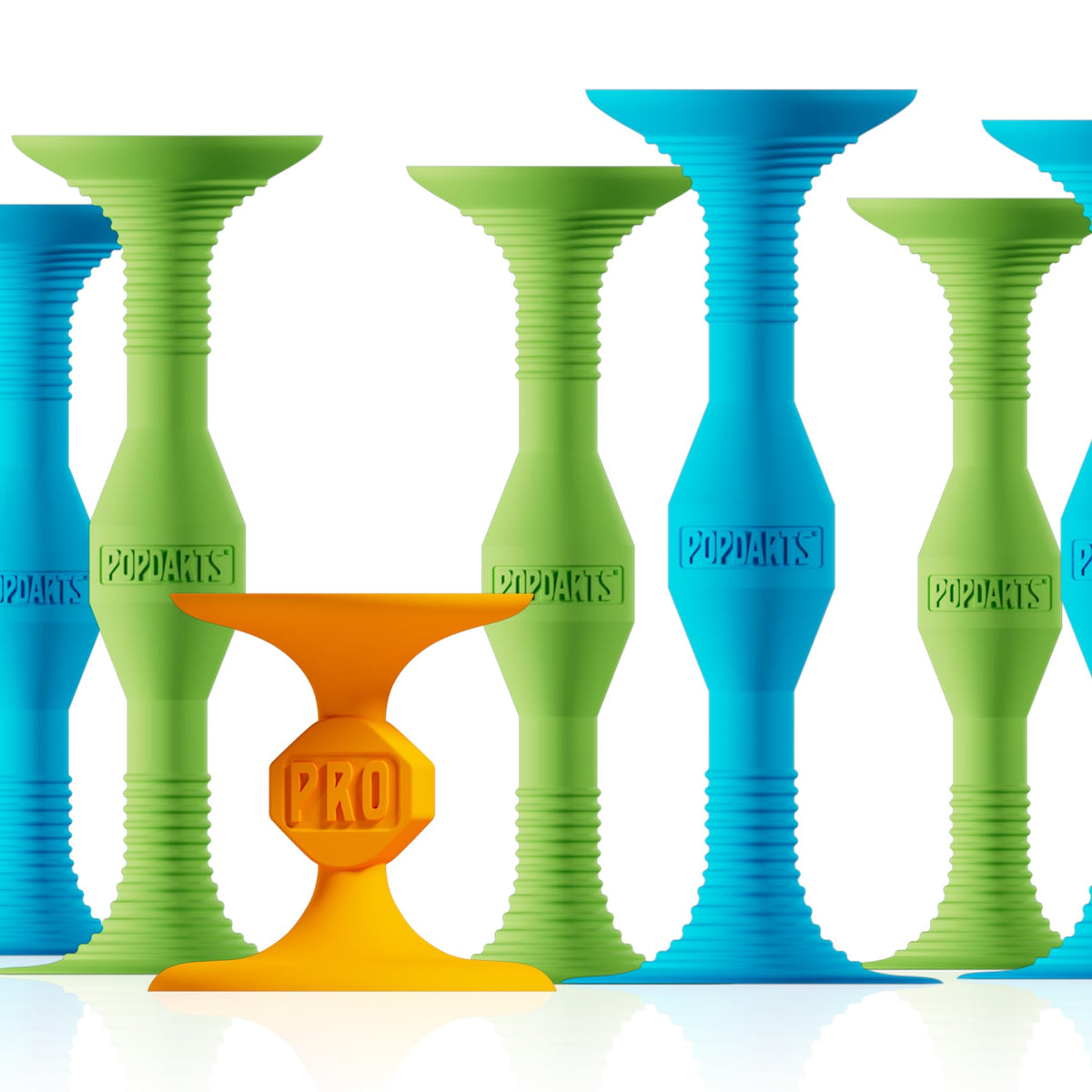 Popdarts Pro Pack blue and green darts on glass window for quick family play.