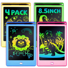 POPERFUN 4-pack LCD writing tablet for kids with 8.5-inch screens, colorful doodles.