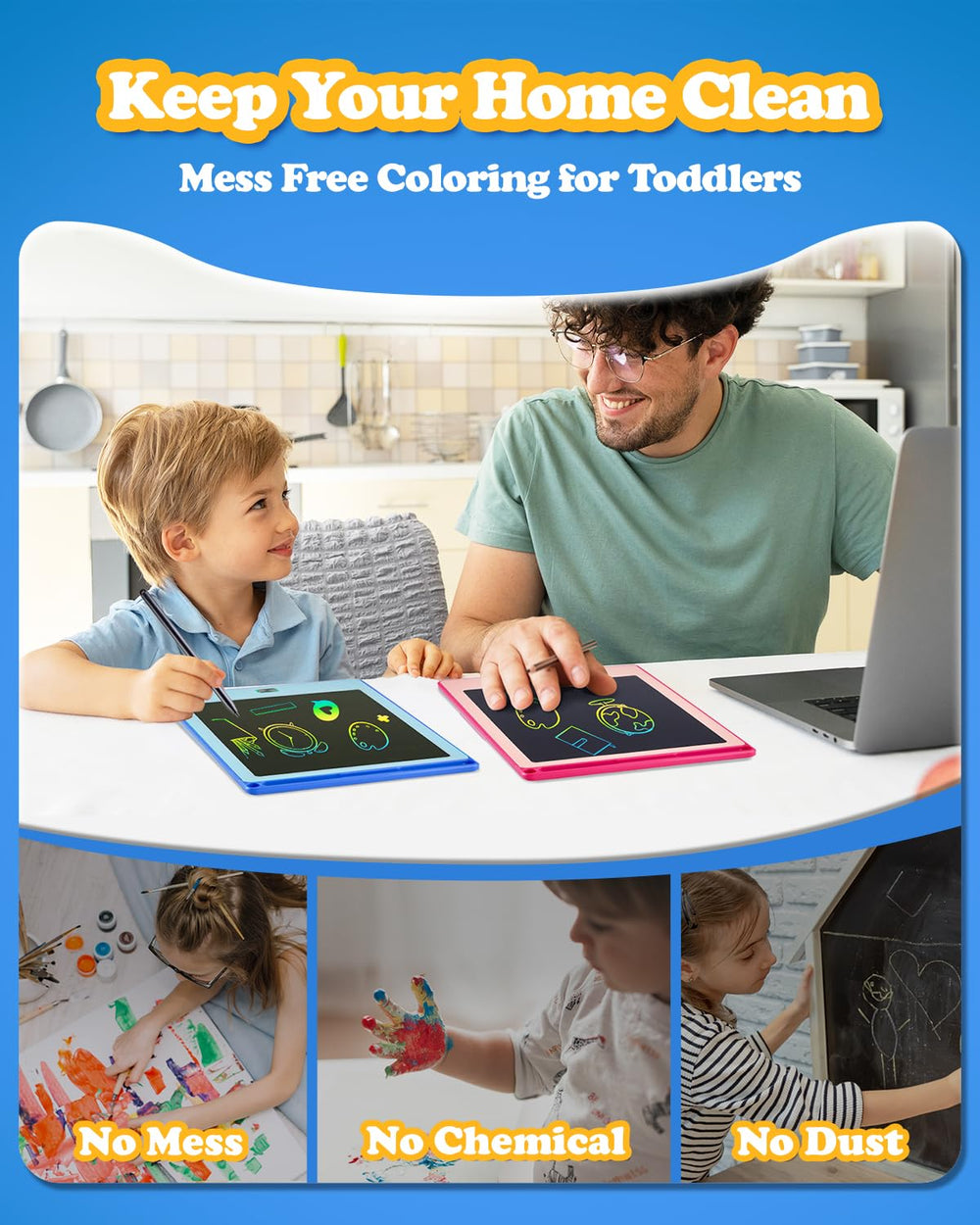 POPERFUN drawing tablet with lock-unlock and erase for quick, clean reusability.