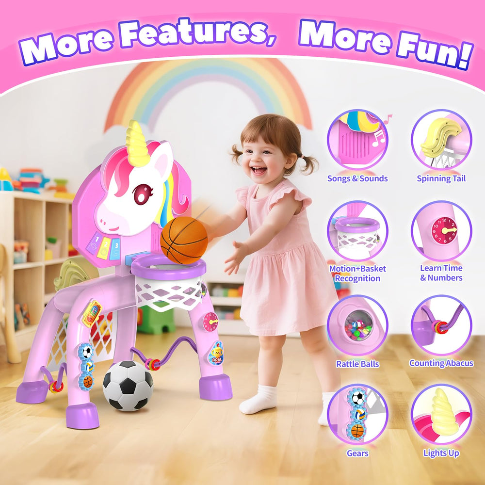 POPERFUN unicorn football-goal play encourages active movement and coordination