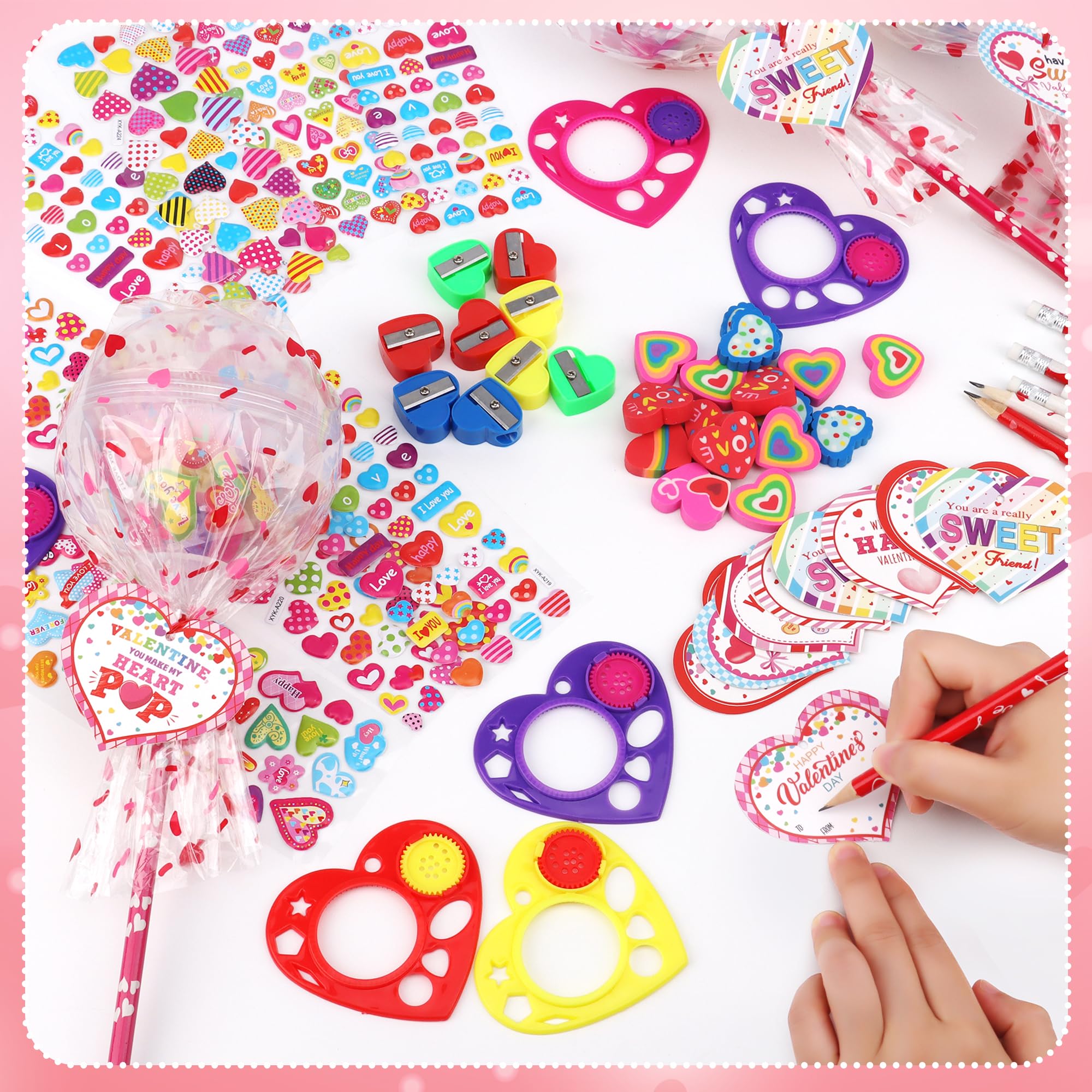 POPGIFTU pencils stickers erasers sharpeners set demonstrates practical school supplies