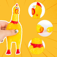 POPLAY squeaky chicken multicolor close-up highlighting eyes and beak details
