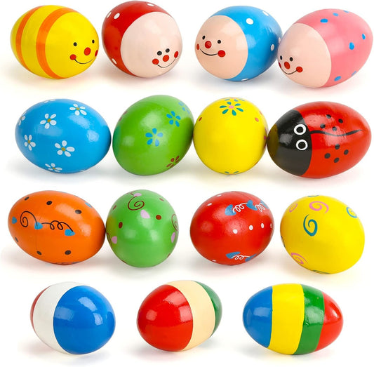 POPLAY wooden egg shaker with bright colors for classroom rhythm.