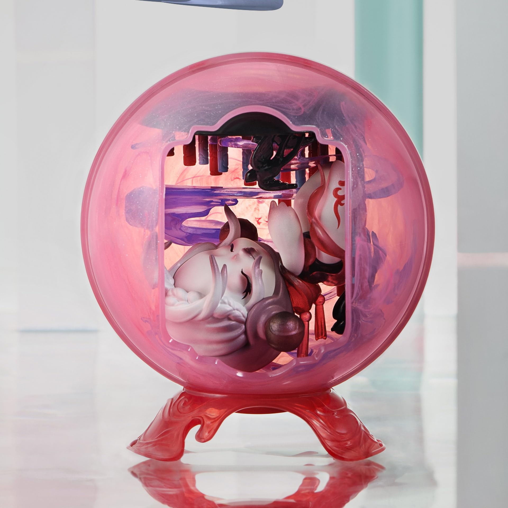 POP MART Skullpanda Mirage figure close-up emphasizes precise sculpt and expressive features.