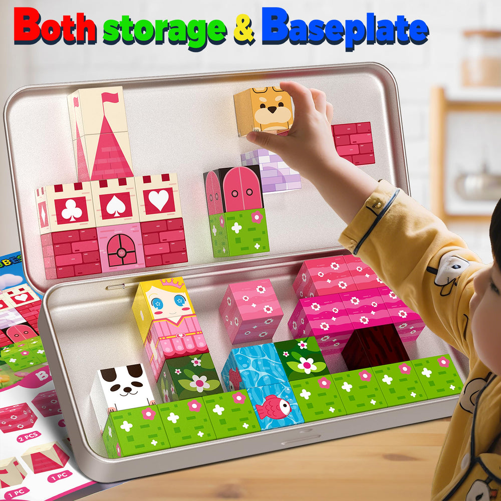 POPOOO travel tin box and 35 cubes for quick, mess-free play