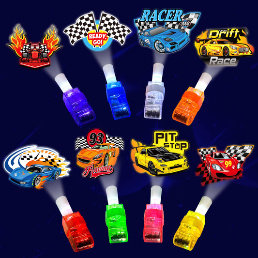 POPOOO 24-pack LED finger lights glow on fingertips for race car party fun.