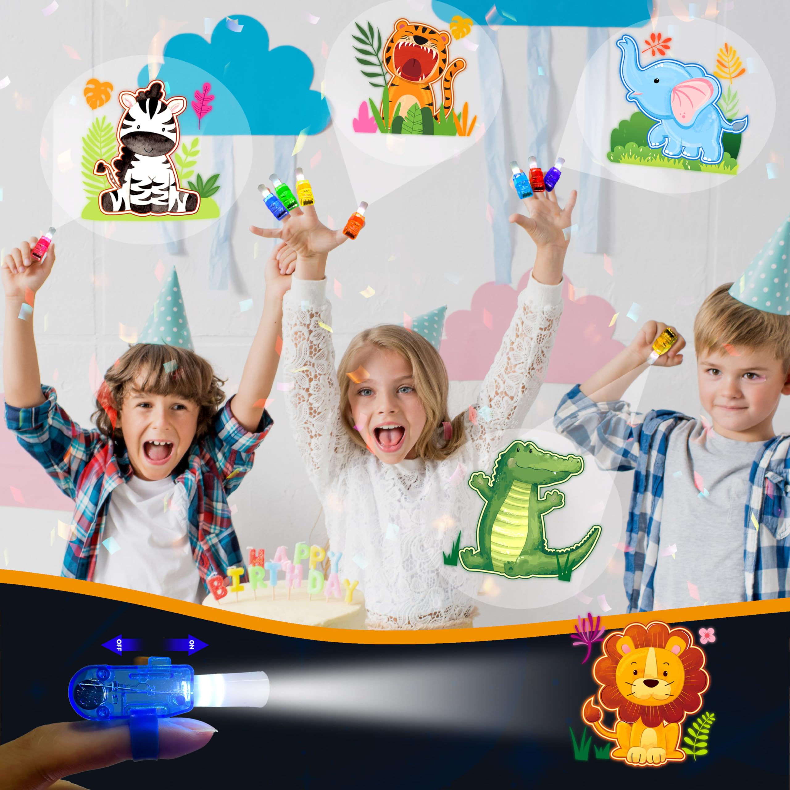POPOOO glow-in-the-dark safari party favors for kids' celebrations.