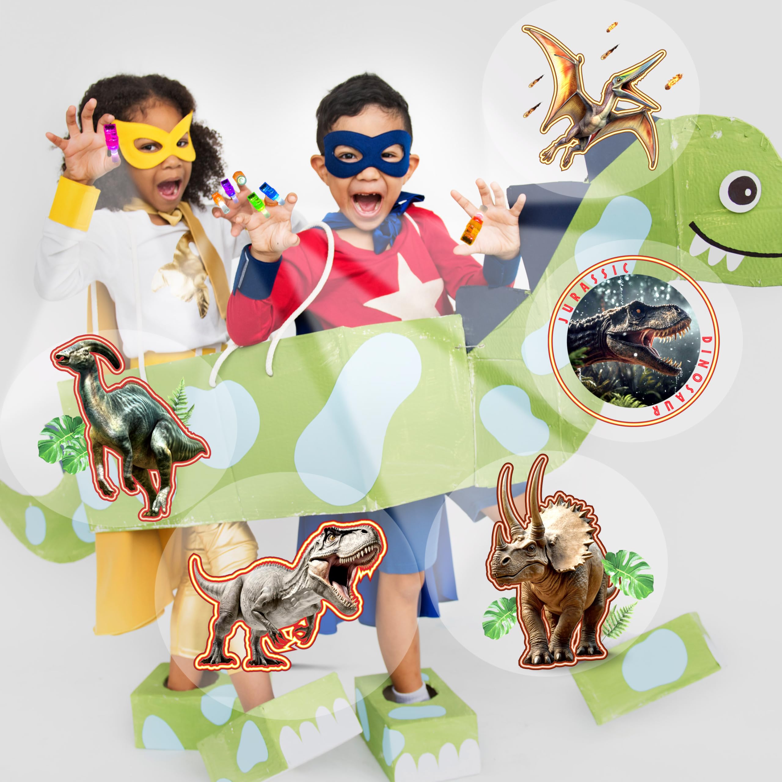 POPOOO Hadrosaur design light-up finger toy enhances jungle-themed events.