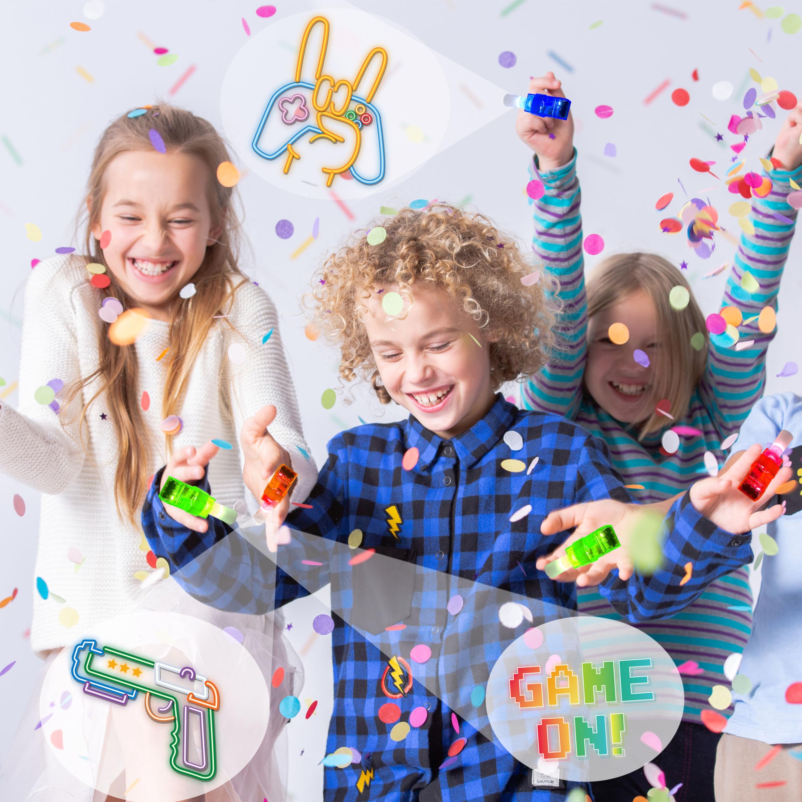 POPOOO LED finger light displays GAME ON for neon party vibes.
