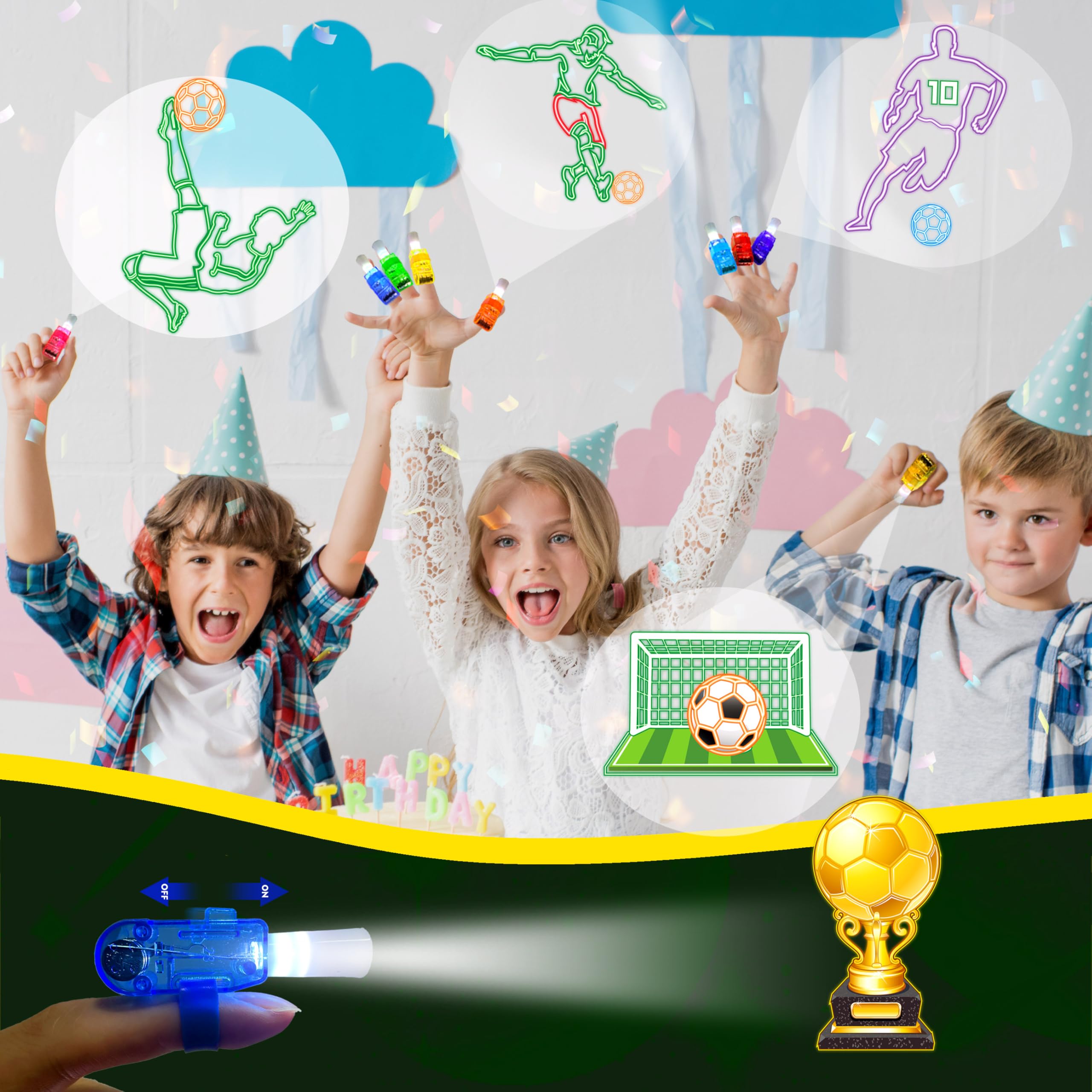 POPOOO LED finger light featuring soccer pattern, great classroom prize during games