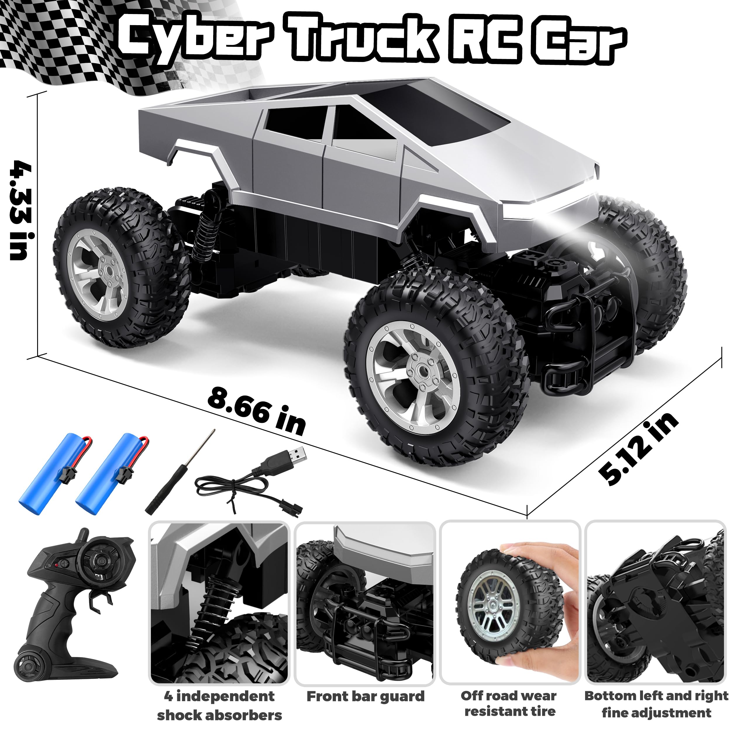 POPOOO RC pickup with detailed chassis emphasizes durable construction and realism