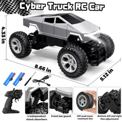 POPOOO RC pickup with detailed chassis emphasizes durable construction and realism