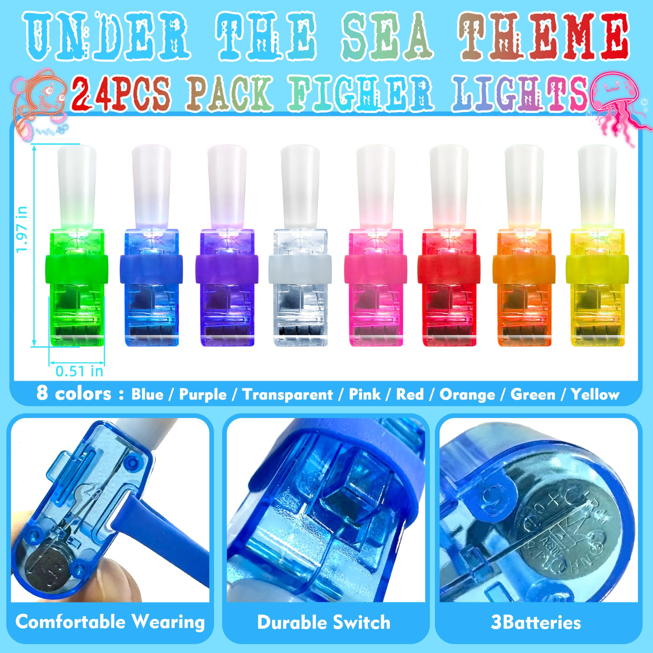POPOOO Undersea finger lights glow clownfish patterns for playful birthday decorations.