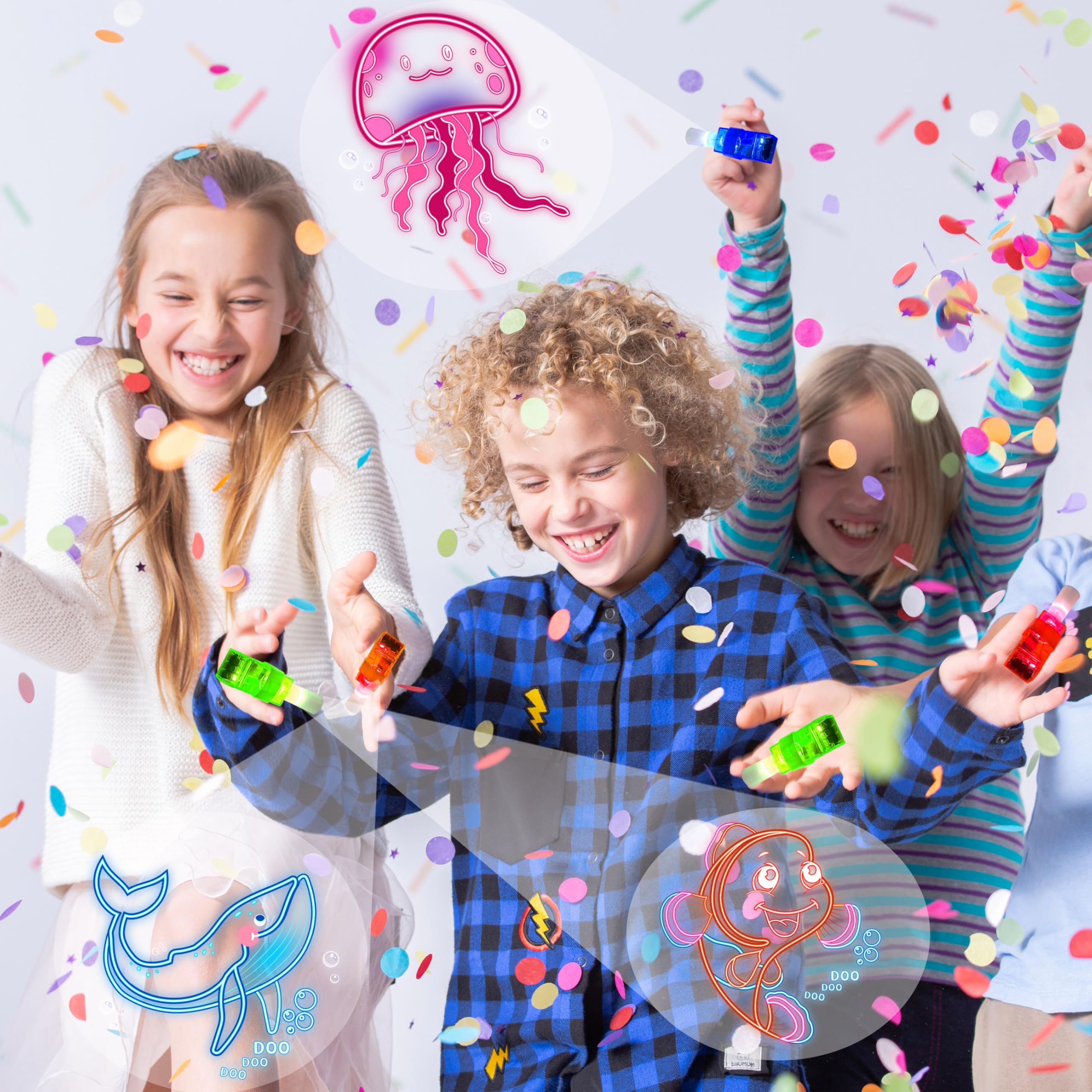 POPOOO Undersea finger lights showcase seahorse patterns for creative storytelling.