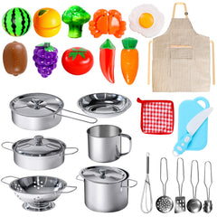 POPUTOY 28Pcs set: stainless steel cookware sparks imaginative play.