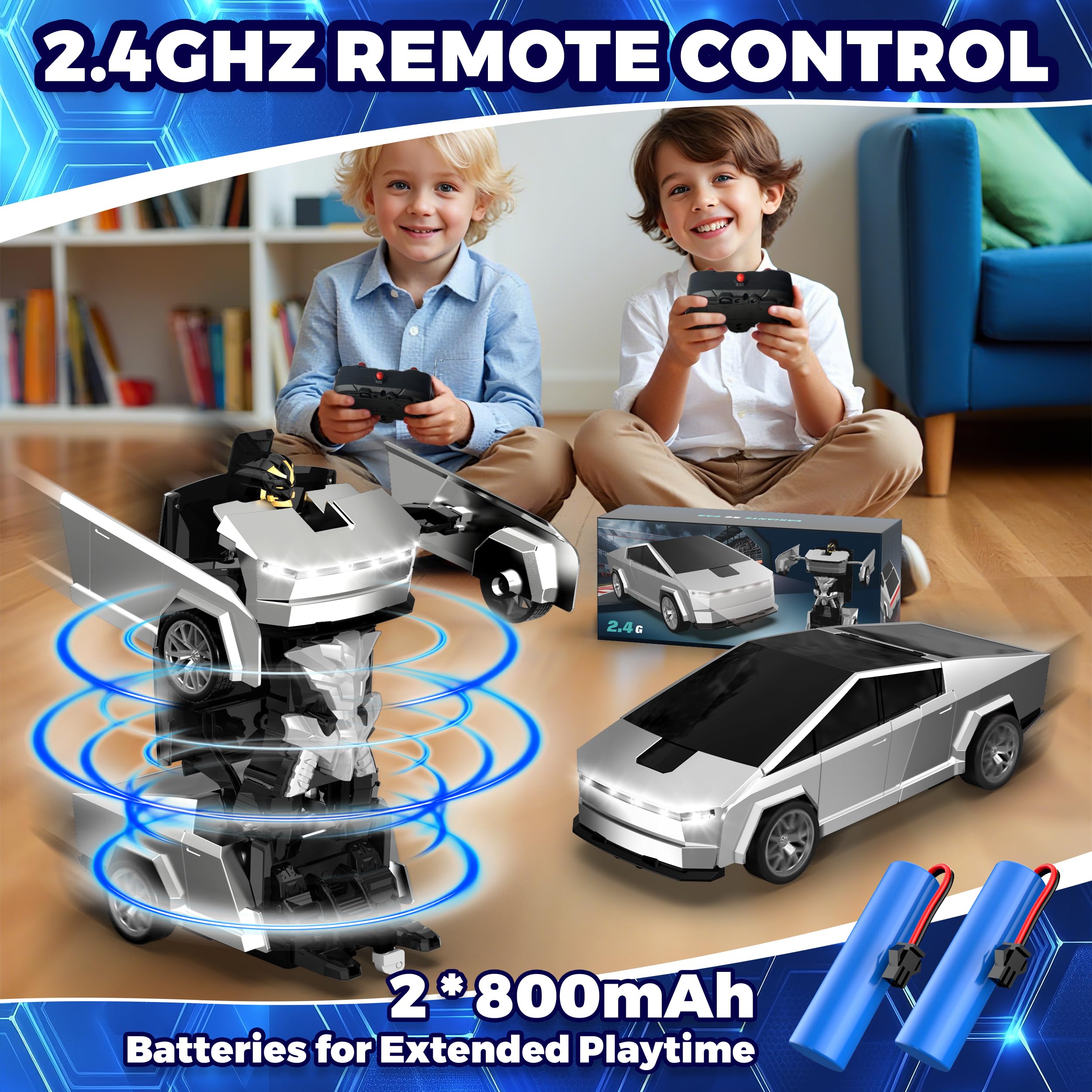 POPPLAYING Transform RC Cyber Pickup Truck uses rechargeable batteries for extended fun