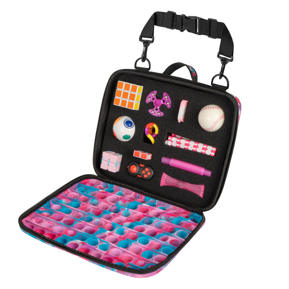POPRIDER Travel Fidget Case Pro open with 12 toys for screen-free travel