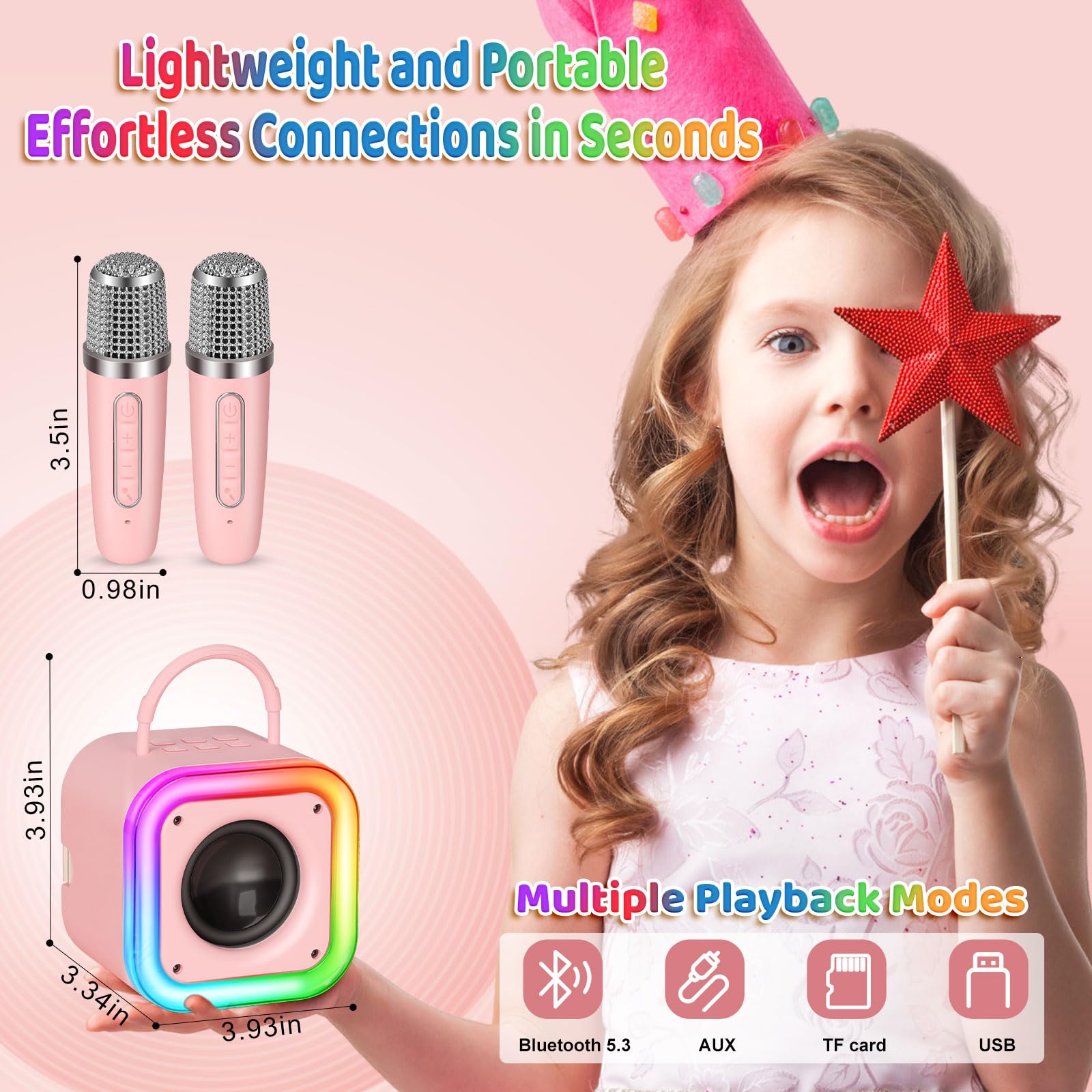 Poptrend karaoke machine with Bluetooth 5.3 connectivity for wireless streaming from phones or tablets.