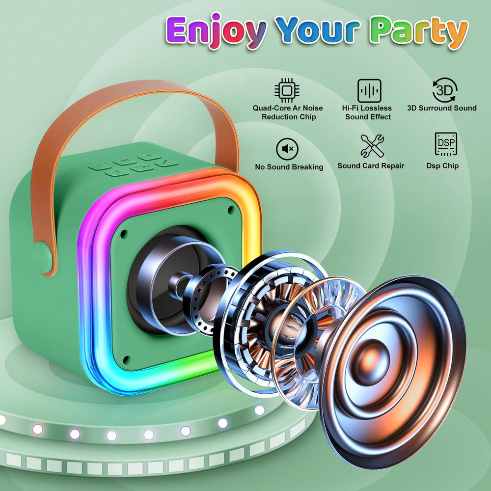 Poptrend mini karaoke machine dark green dual microphones for duet singing