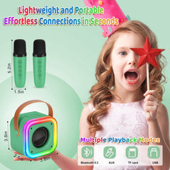 Poptrend mini karaoke machine dark green side view highlighting portable design