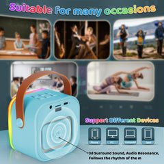 Poptrend blue karaoke machine with long battery life for extended play.