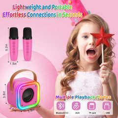 Poptrend rose color karaoke mic duo for duet play and fun.
