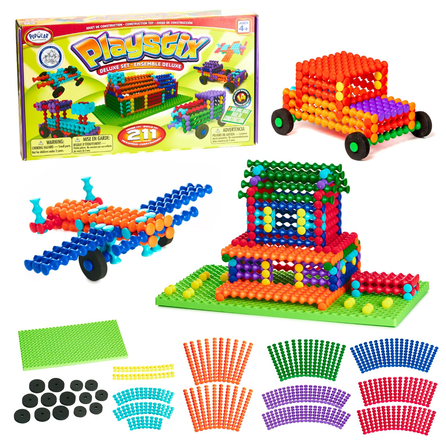 POPULAR PLAYTHINGS Playstix 211-piece set with colorful blocks for imaginative building.