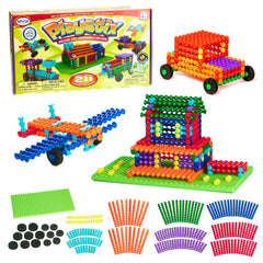 POPULAR PLAYTHINGS Playstix 211-piece set with colorful blocks for imaginative building.