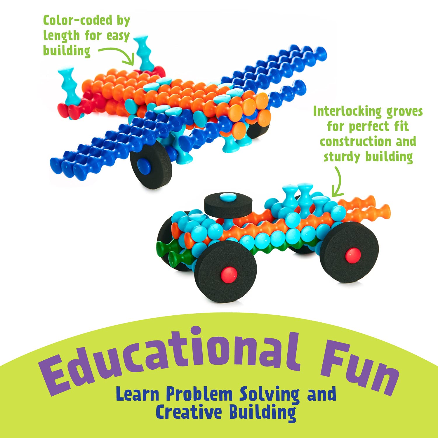 POPULAR PLAYTHINGS Playstix wheels and bases support mobile model ideas.