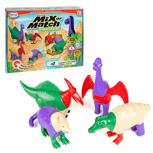 Popular Playthings magnetic dinosaurs assembly shows color-coordinated pieces for creative play.