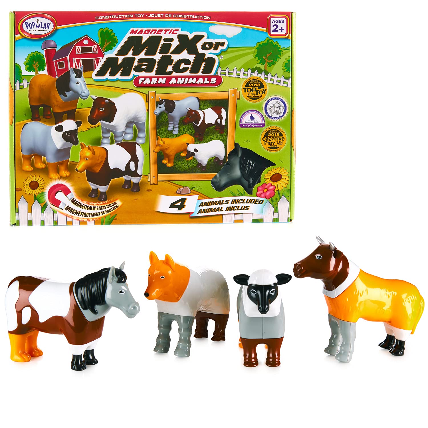Popular Playthings magnetic farm animals: cow-dog pair for imaginative play.
