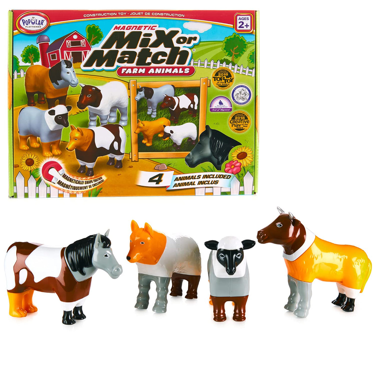 Popular Playthings magnetic farm animals: cow-dog pair for imaginative play.