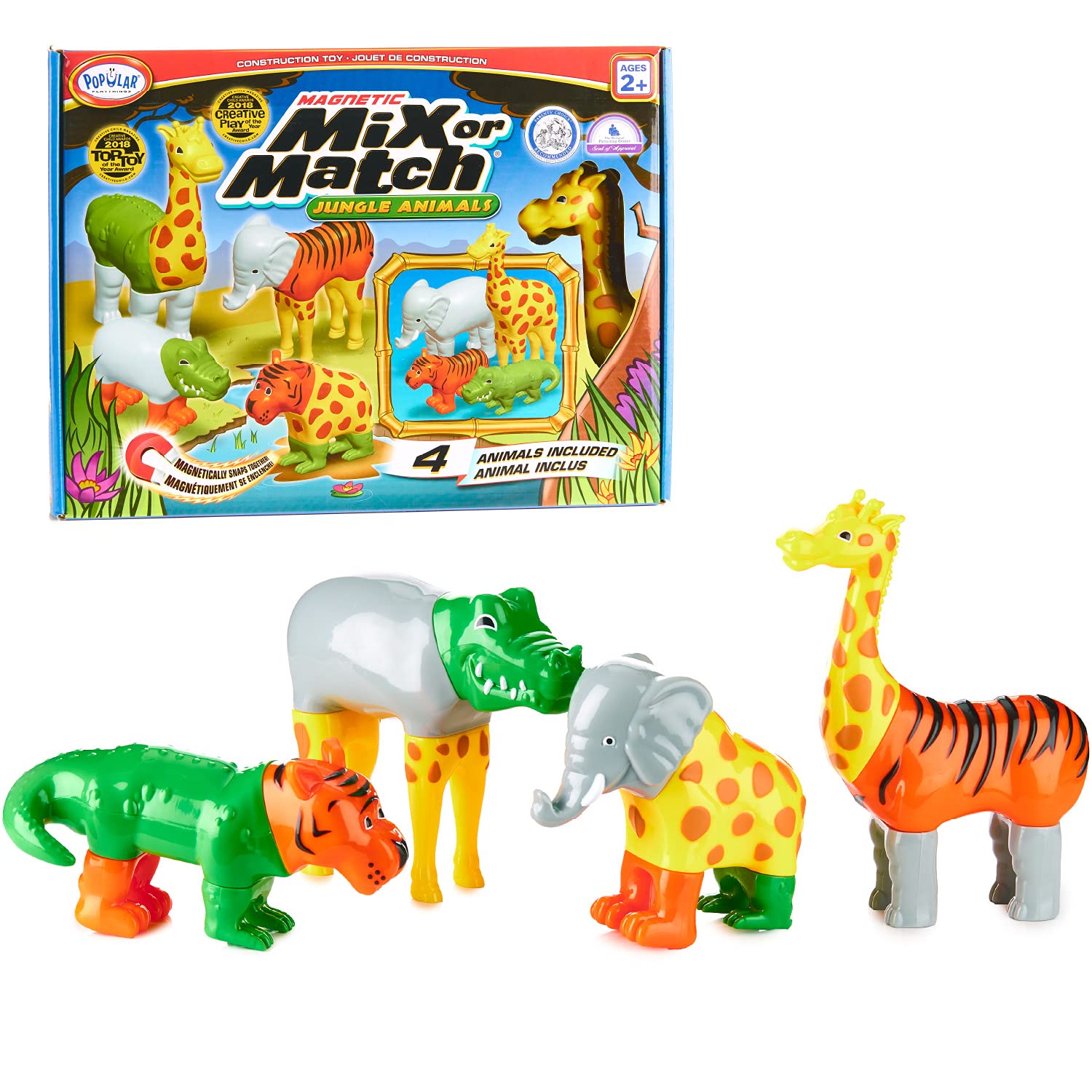 Popular Playthings magnetic jungle animals 16-piece set shown for imaginative play.